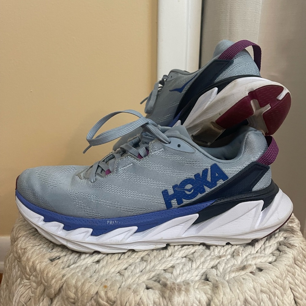 HOKA Gray and Blue Running Shoes